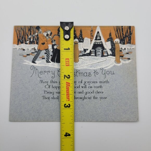 Merry Christmas Folded Vintage Card Snowy Scene Holiday Cheer Orange Textured - Picture 6 of 7
